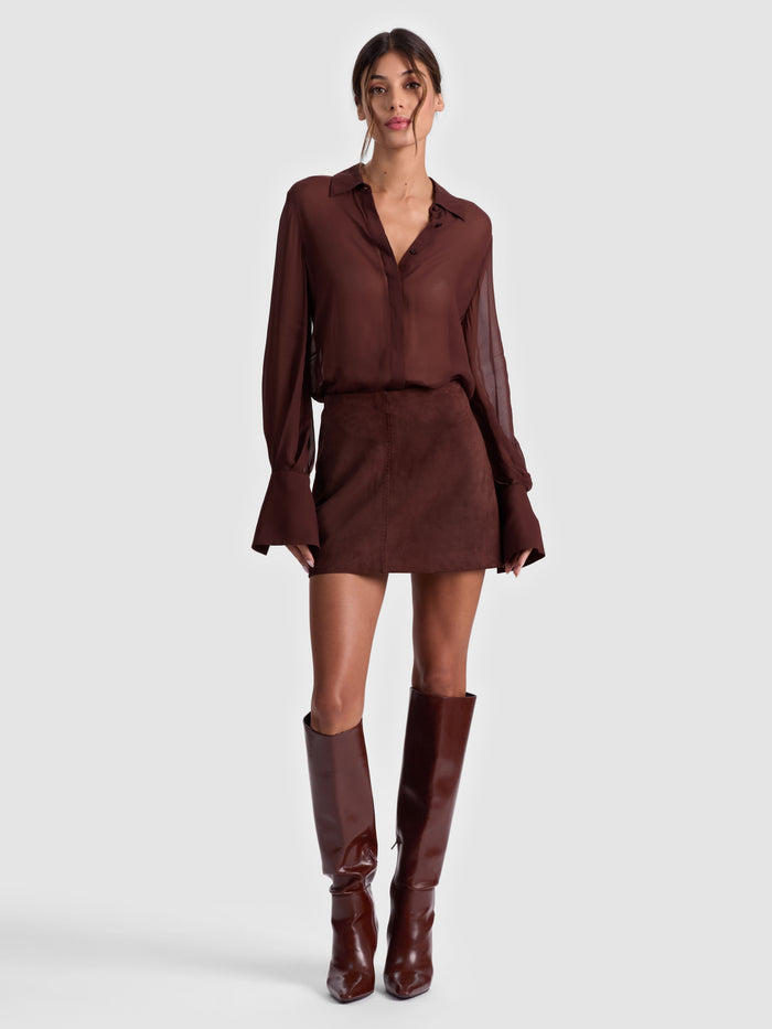 RILEY SUEDE MINI SKIRT - DARK CHOCOLATE