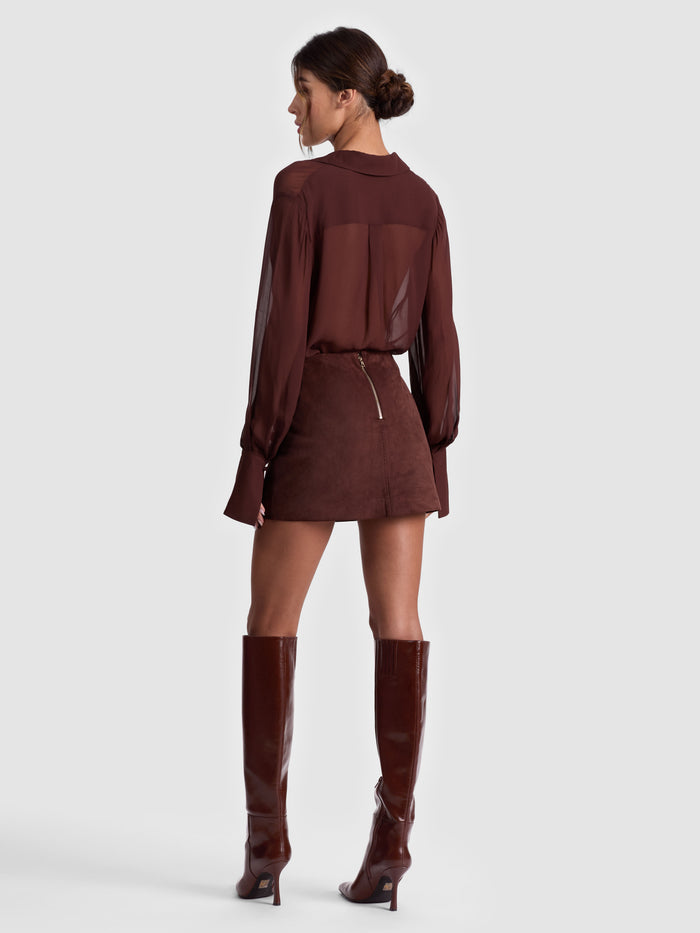 RILEY SUEDE MINI SKIRT - DARK CHOCOLATE