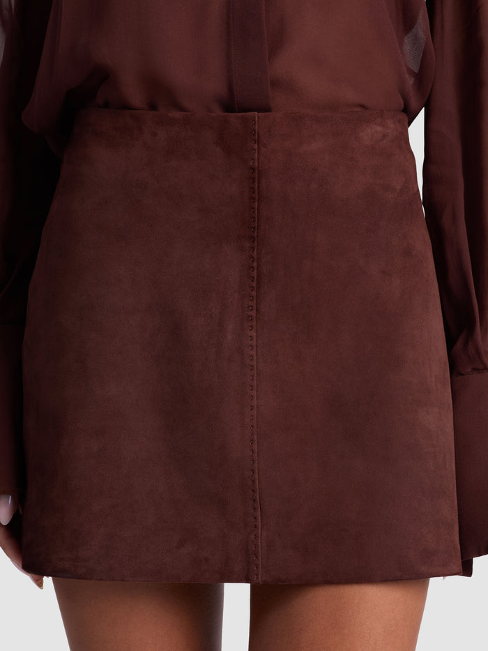 RILEY SUEDE MINI SKIRT - DARK CHOCOLATE