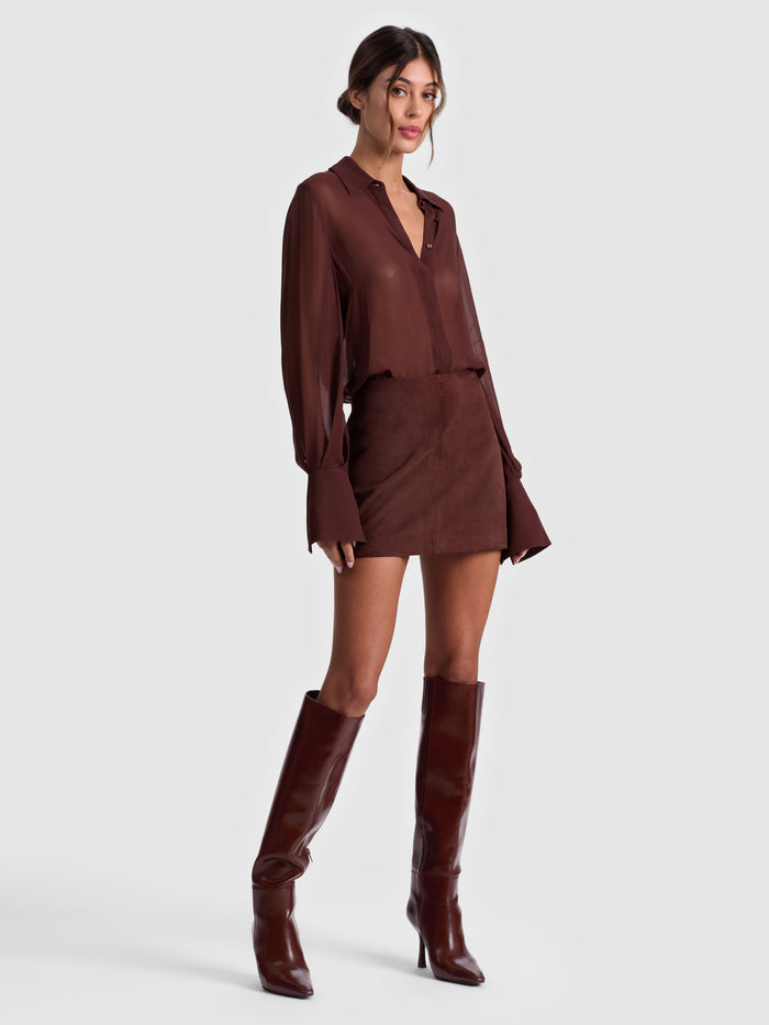 RILEY SUEDE MINI SKIRT - DARK CHOCOLATE
