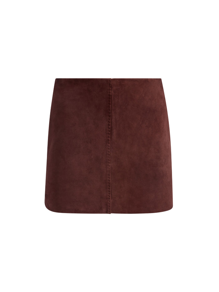 RILEY SUEDE MINI SKIRT - DARK CHOCOLATE