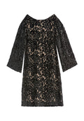 RISKA EMB BTNCK FULL SLV DRESS - BLACK