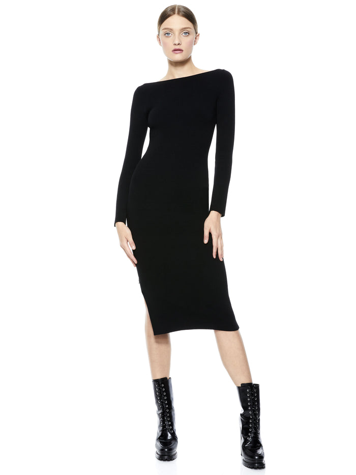 ROCHELLE BOATNECK MIDI DRESS - BLK/BLK