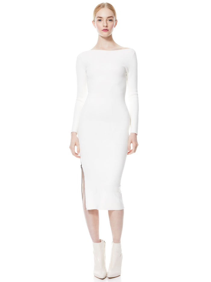 ROCHELLE BOATNECK MIDI DRESS - SOFT WHITE/BLACK