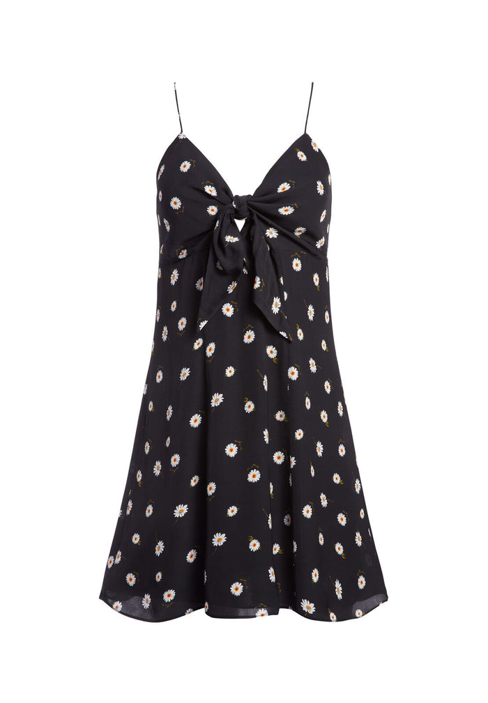 ROE FRONT TIE MINI DRESS - TOSSED DAISY BLACK