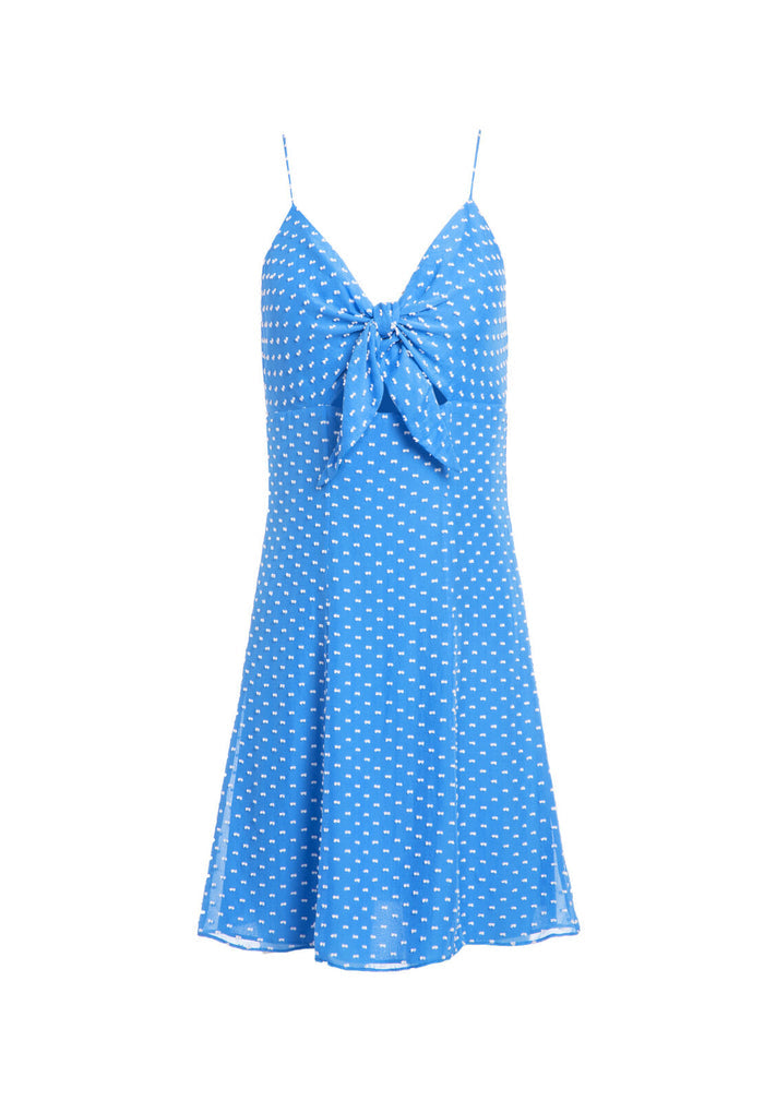 ROE FRONT TIE MINI DRESS - IMPERIAL BLUE/WHITE