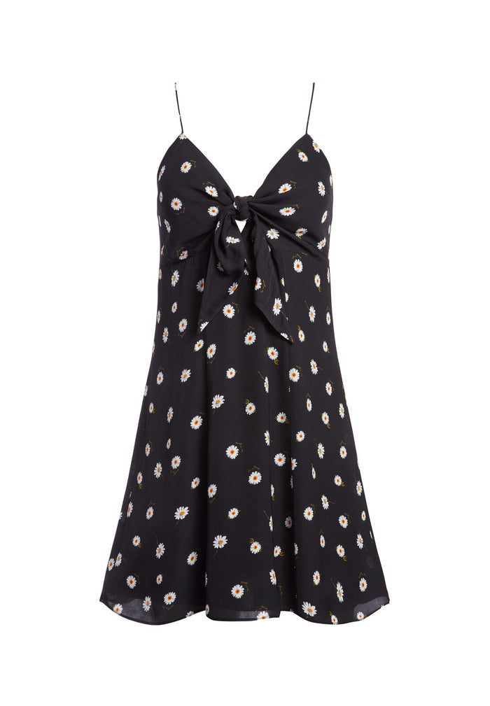 ROE FRONT TIE MINI DRESS - TOSSED DAISY BLACK