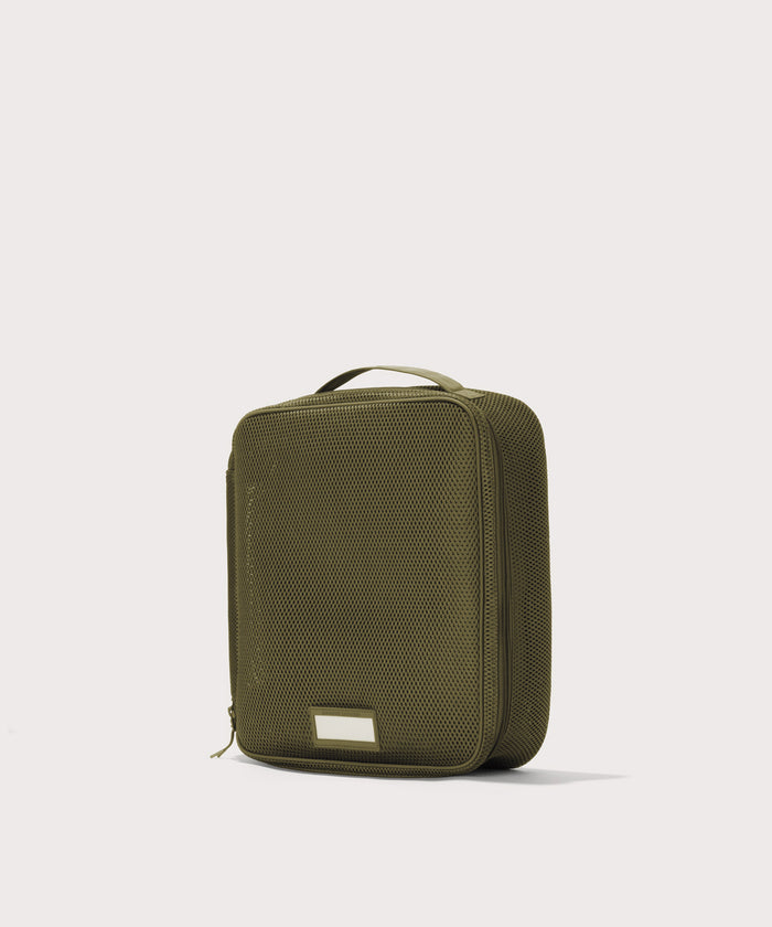 3/4 view of Large Roma packing cube in dark green