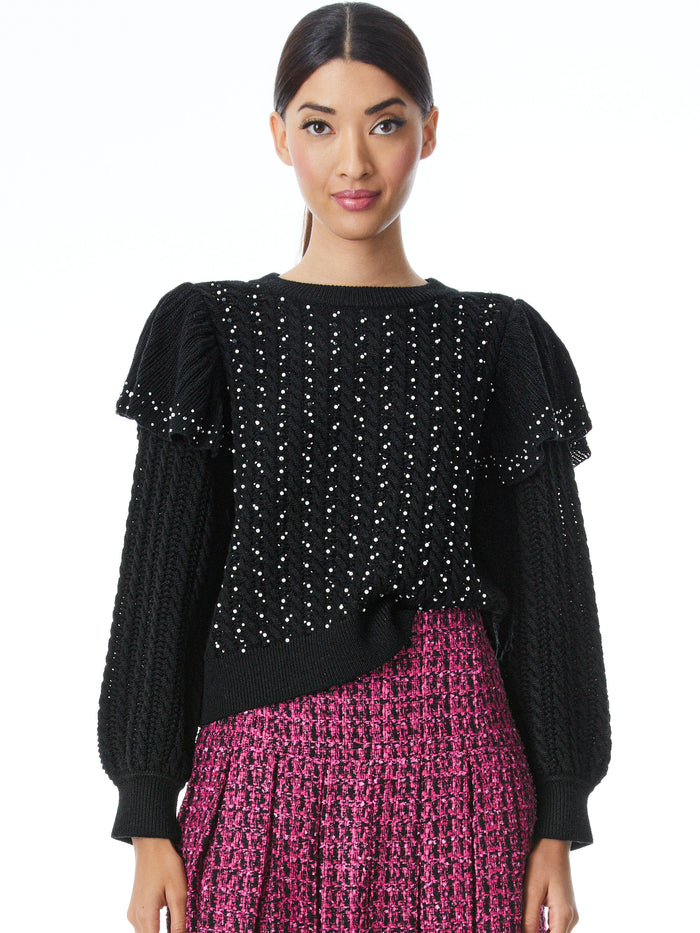 ROSI RUFFLE SLEEVE SWEATER - BLACK COMBO