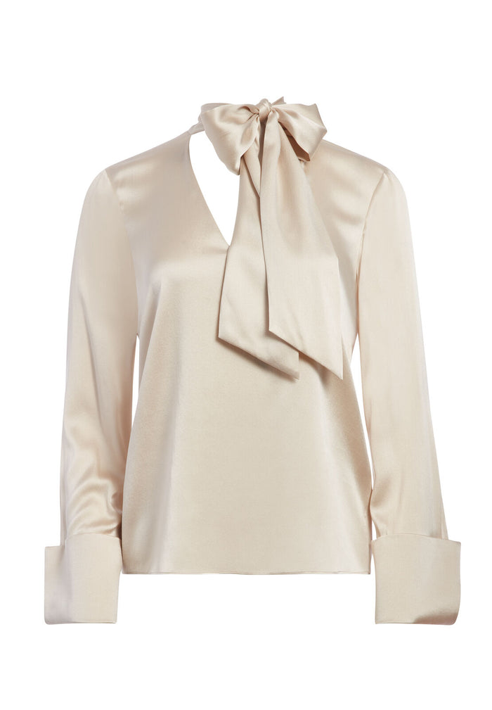 ROSINA TIE NECK BLOUSE - TAUPE