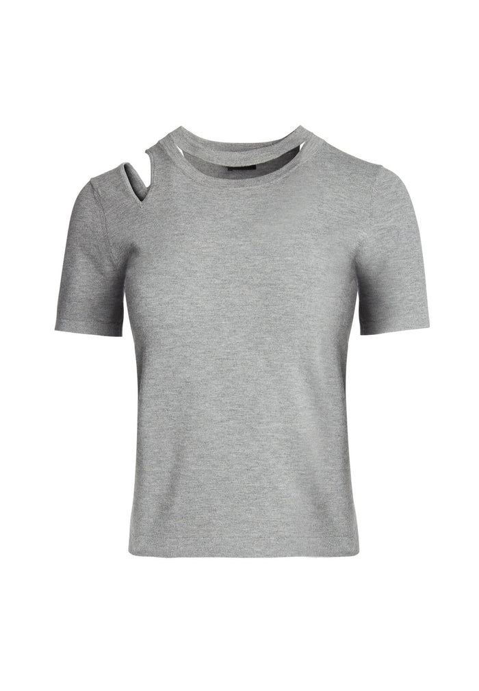 ROSLYN SS CUTOUT FITTED SWTR - LIGHT HEATHER GREY