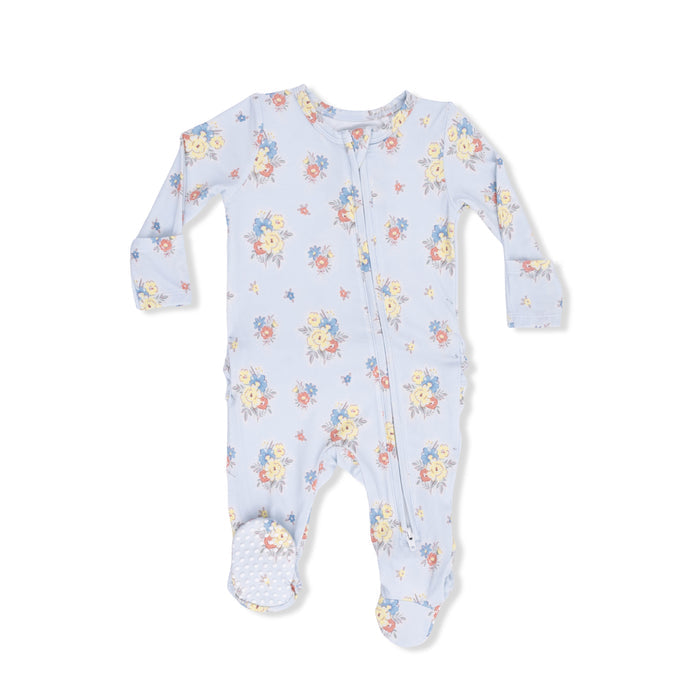 Ruffle Back Zippered Footie- Country Stitch Floral