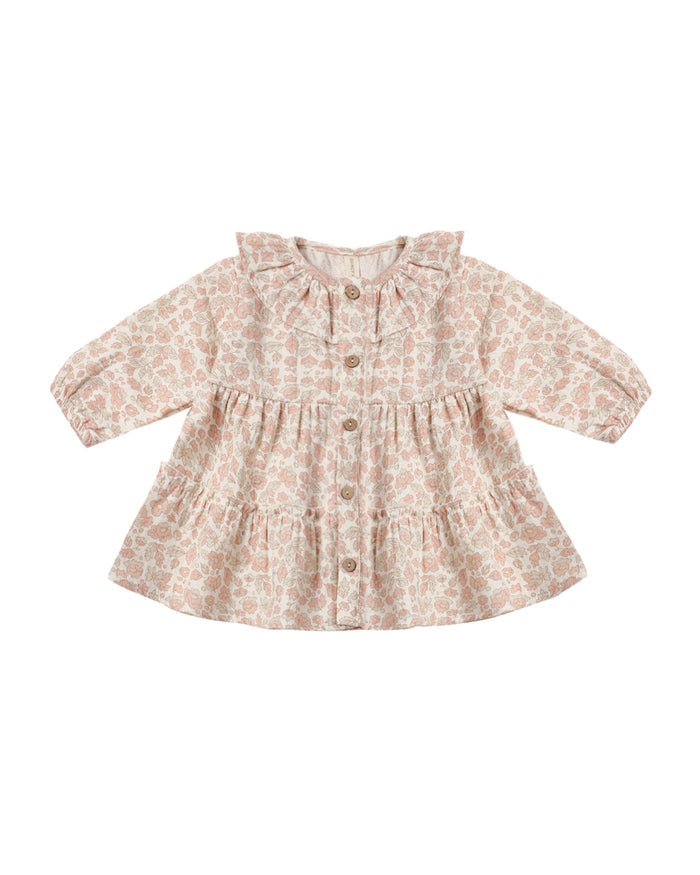 Ruffle Collar Button Dress- Pink Blossom