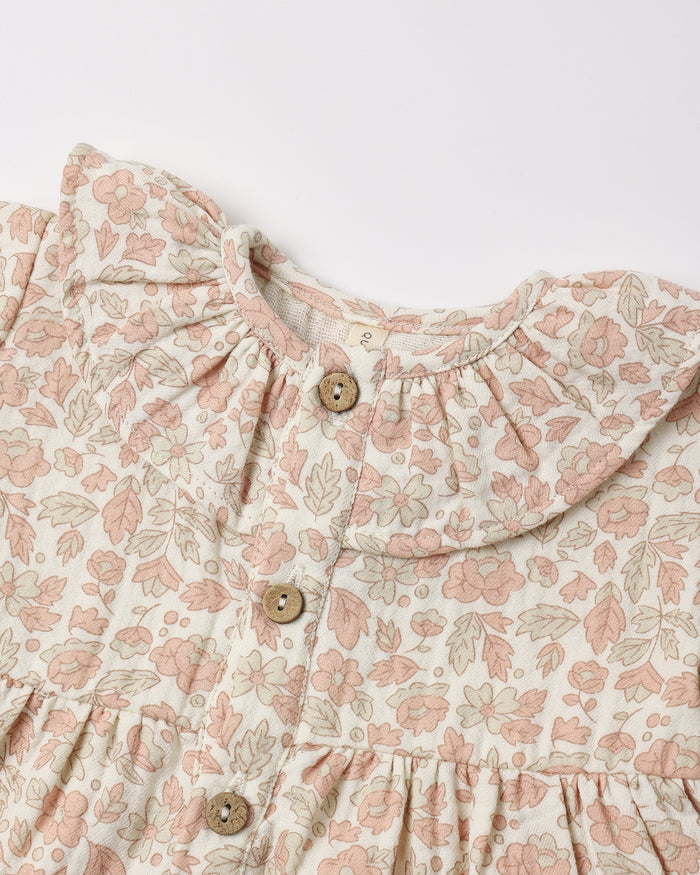 Ruffle Collar Button Dress- Pink Blossom