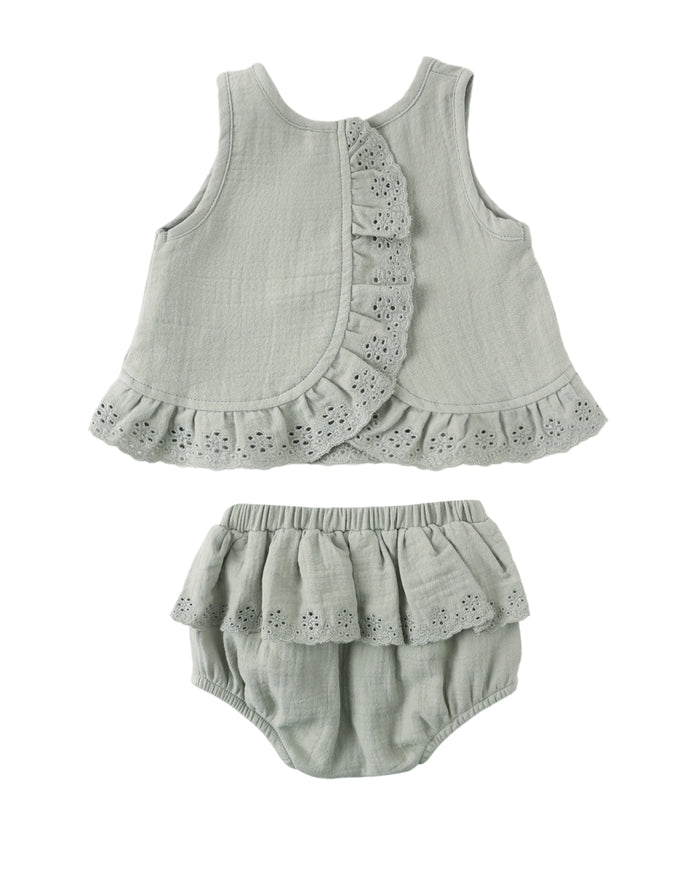 Ruffled Tulip Top + Bloomer Set Sage