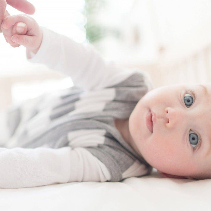 Rugby Stripe Organic Beekeeper™ Wearable Baby Blanket - Heather Grey