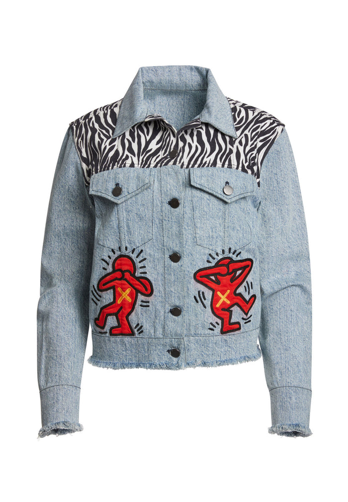 RUMOR EMBR BXY DISTRSD HEM JKT - STONE WASH/MULTI