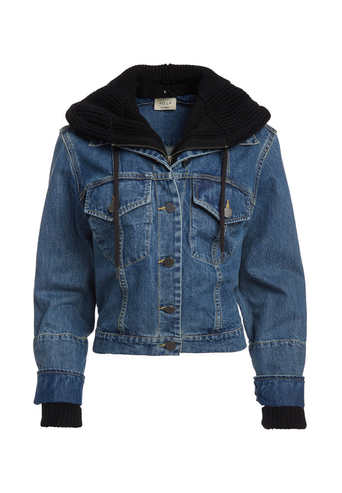 RUMOR HOODIE JEAN JACKET - VINTAGE WASH/BLACK