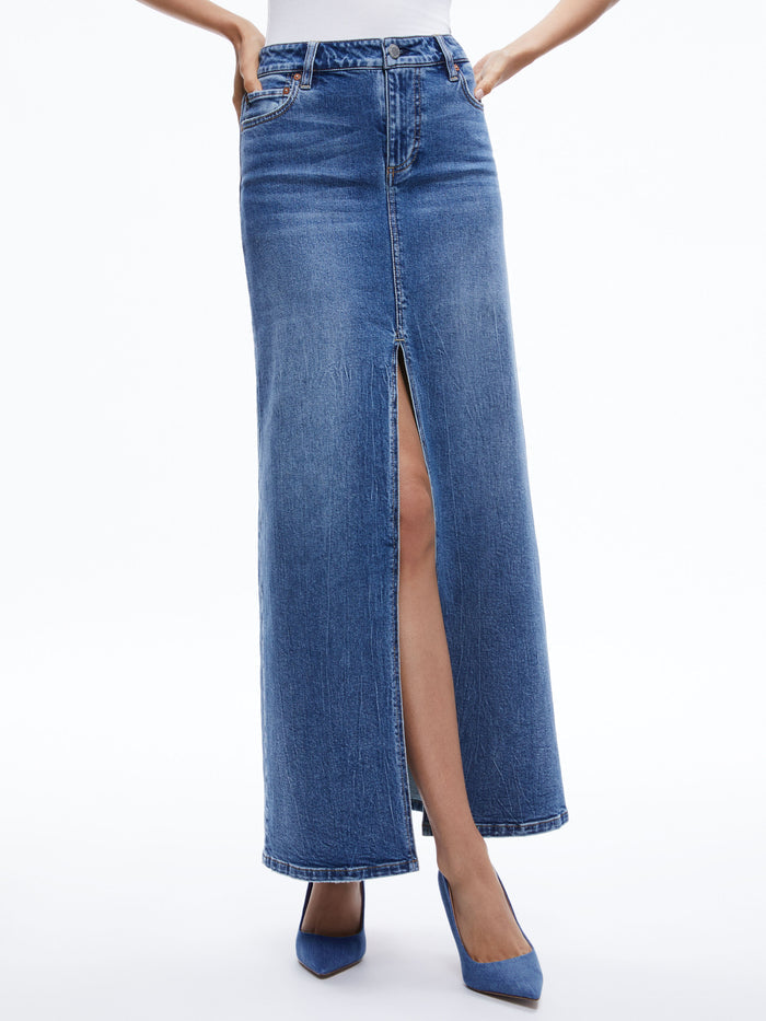 RYE DENIM TWO TONE MAXI SKIRT - BROOKLYN BLUE