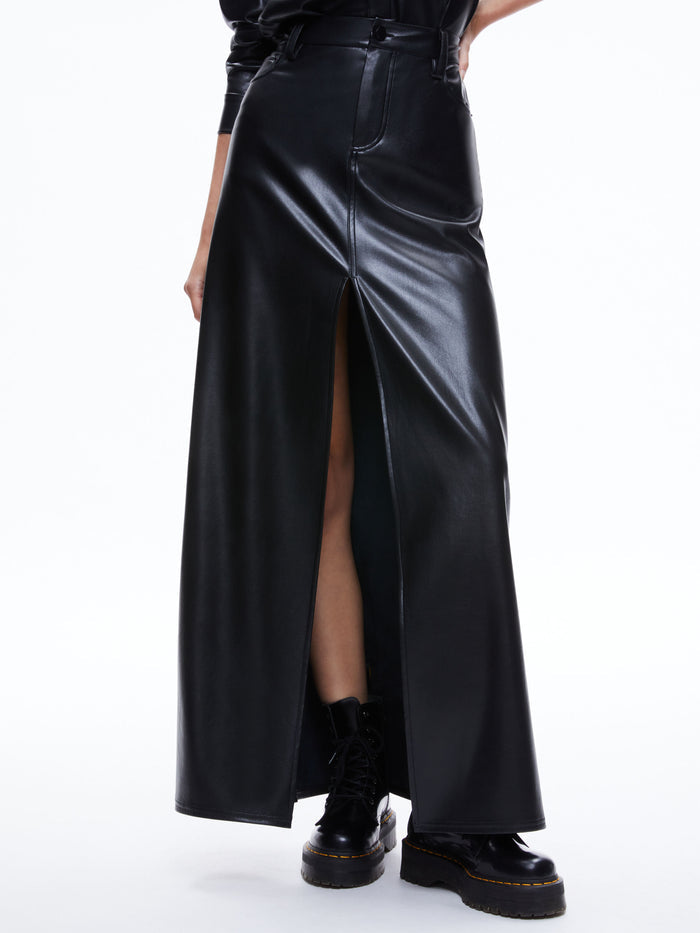 RYE VEGAN LEATHER MAXI SKIRT - BLACK