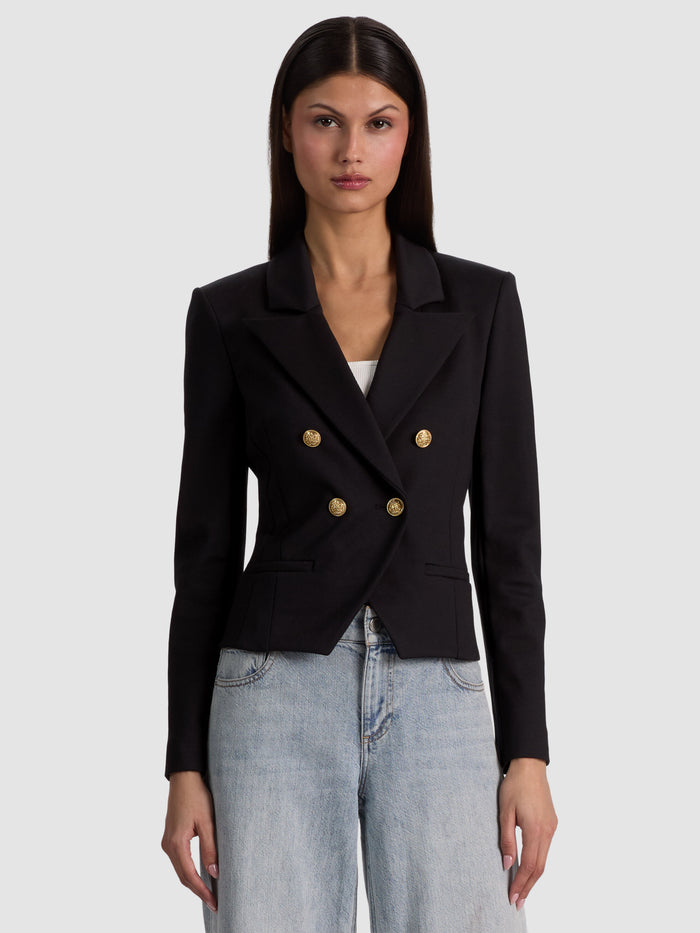 SABLE DOUBLE BREASTED CROPPED BLAZER - BLACK