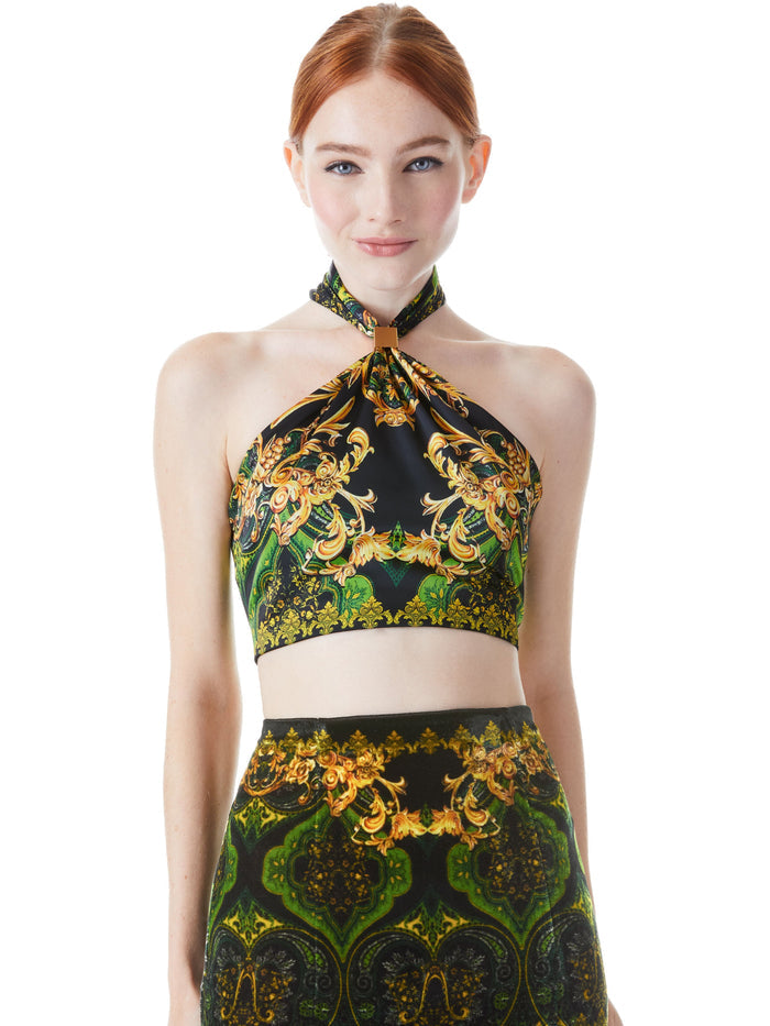 SADE VEGAN LEATHER HALTER NECK CROP TOP - RENDEZVOUS