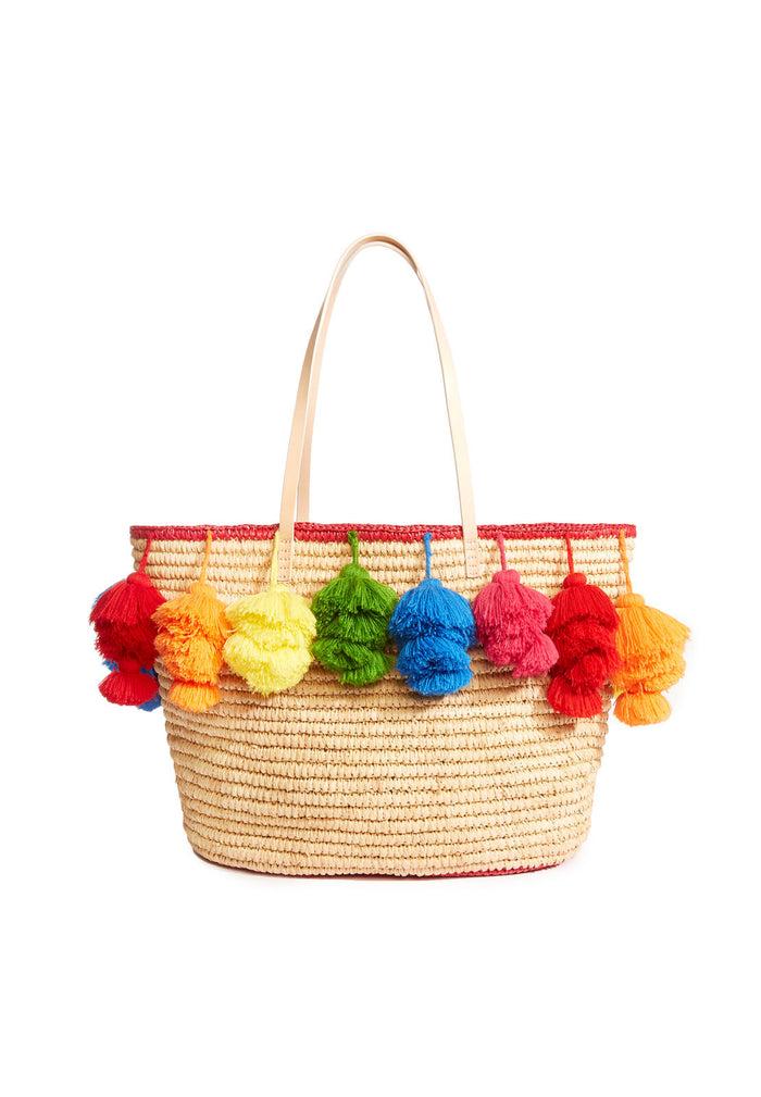 SALLY RAINBOW POM POM TOTE - MULTI
