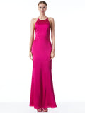 SAMIA HALTER NECK FISHTAIL GOWN - RASPBERRY