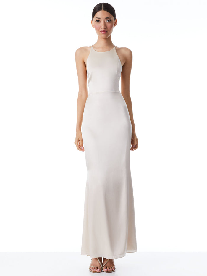 SAMIA HALTER NECK FISHTAIL GOWN - CHAMPAGNE