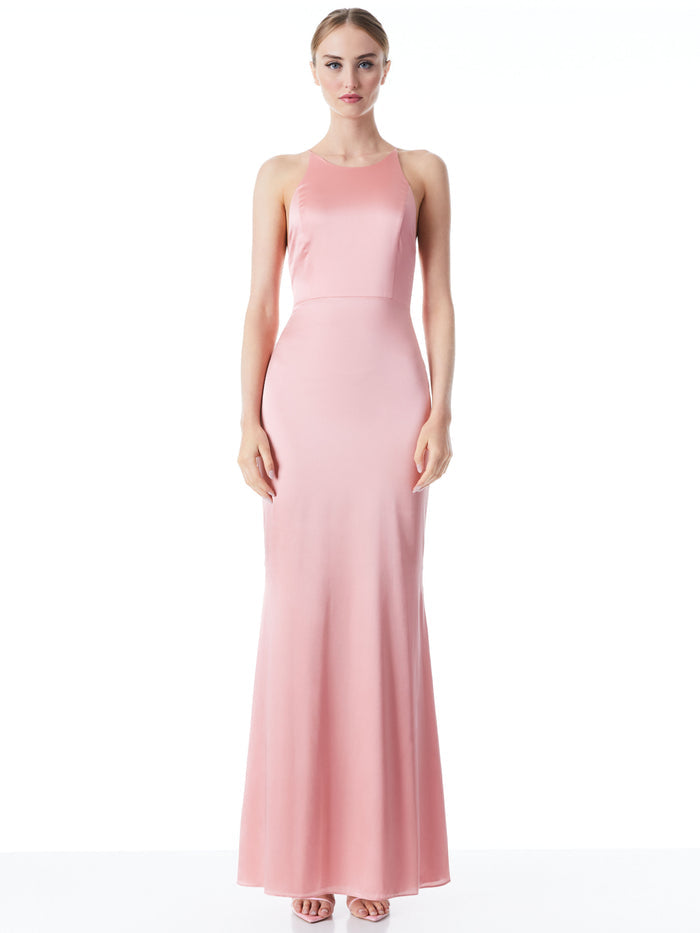 SAMIA HALTER NECK FISHTAIL GOWN - ROSE