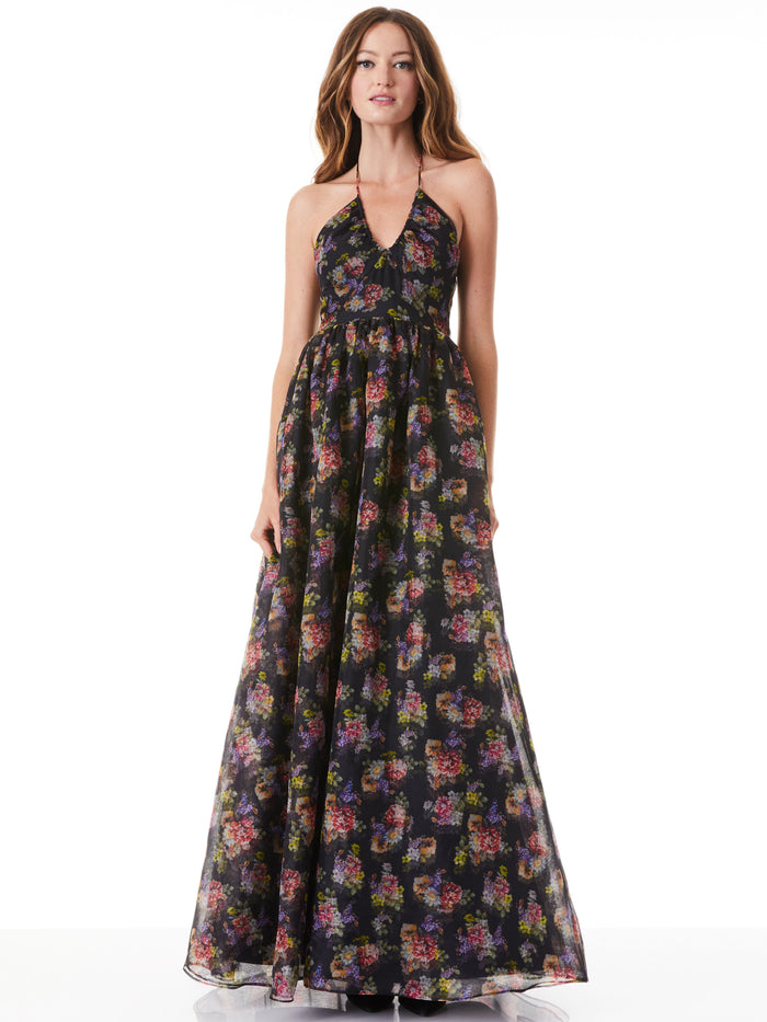 SAORI PRINCESS GOWN - MAGNOLIA FLORAL BLACK