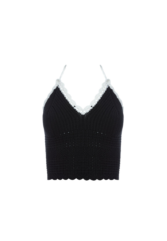 SARAN CROPPED HALTER TANK - BLACK/SOFT WHITE