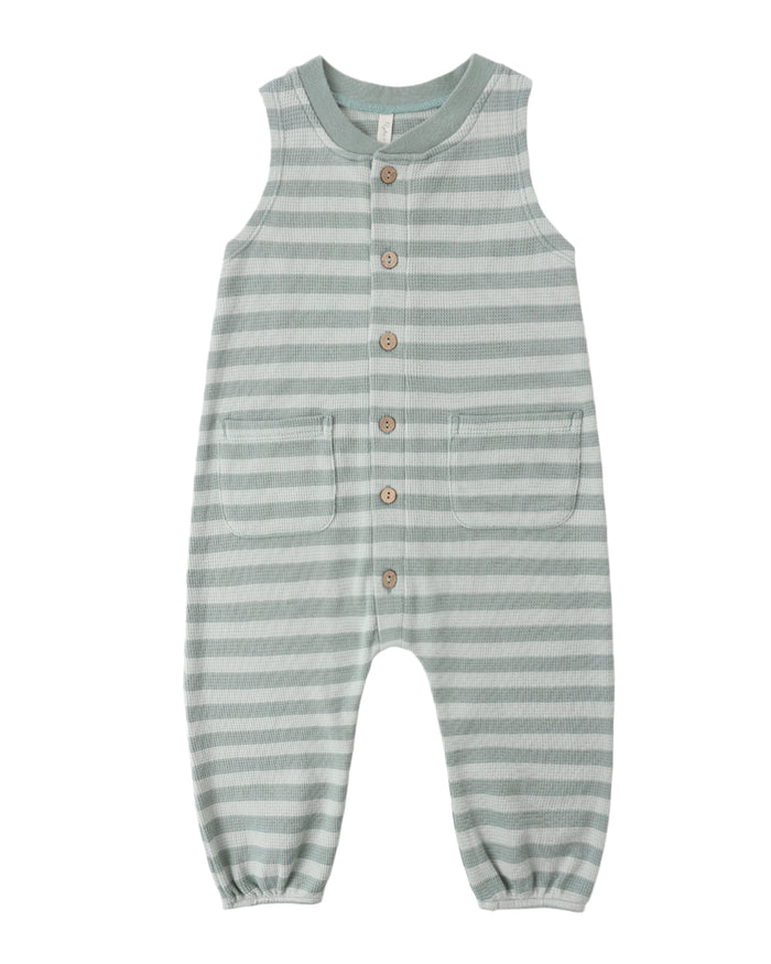 Sea Green Stripe Summer Waffle Jumpsuit
