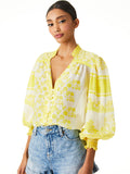 SERENA MANDARIN COLLAR BLOUSE - BLOCK ART SUNFLOWER