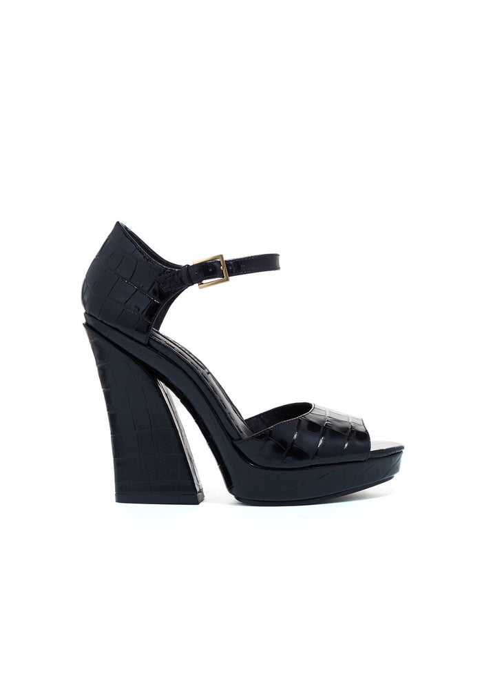 SERIC CROC PRINT HEEL - BLACK