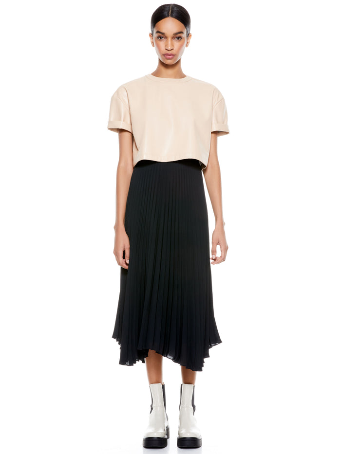SERITA VEGAN LTHR CRP BOXY TOP - ALMOND