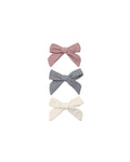 Set of 3 Bow Clips- Mulberry, Slate & Natural