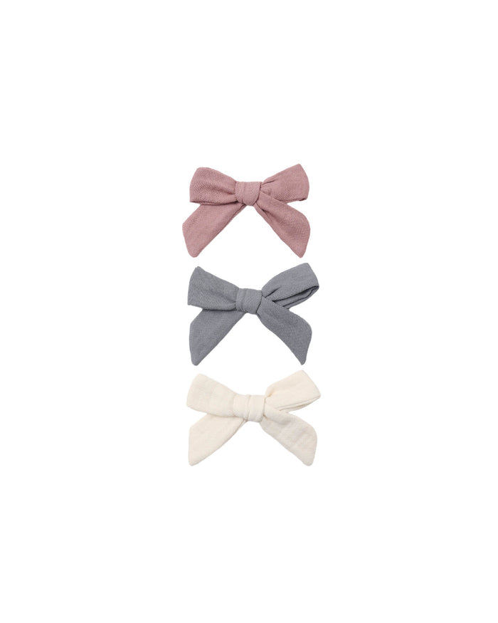 Set of 3 Bow Clips- Mulberry, Slate & Natural