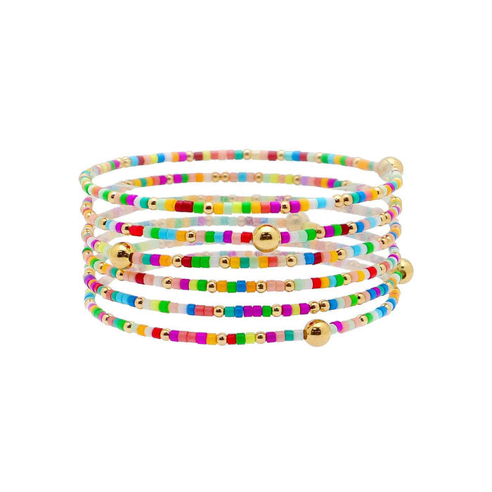 Set of 6 Multi Sead Beed and Gold Stretch Bracelets