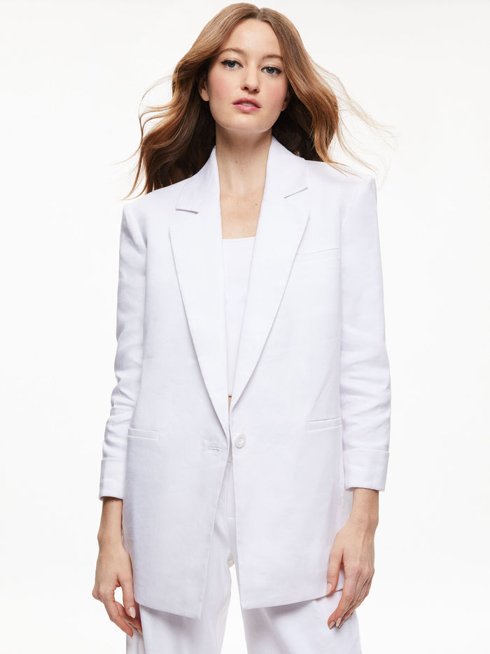 SHAN LINEN ROLLED CUFF BLAZER - WHITE