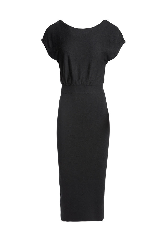 SHARA TWISTED BACK MIDI DRESS - BLACK