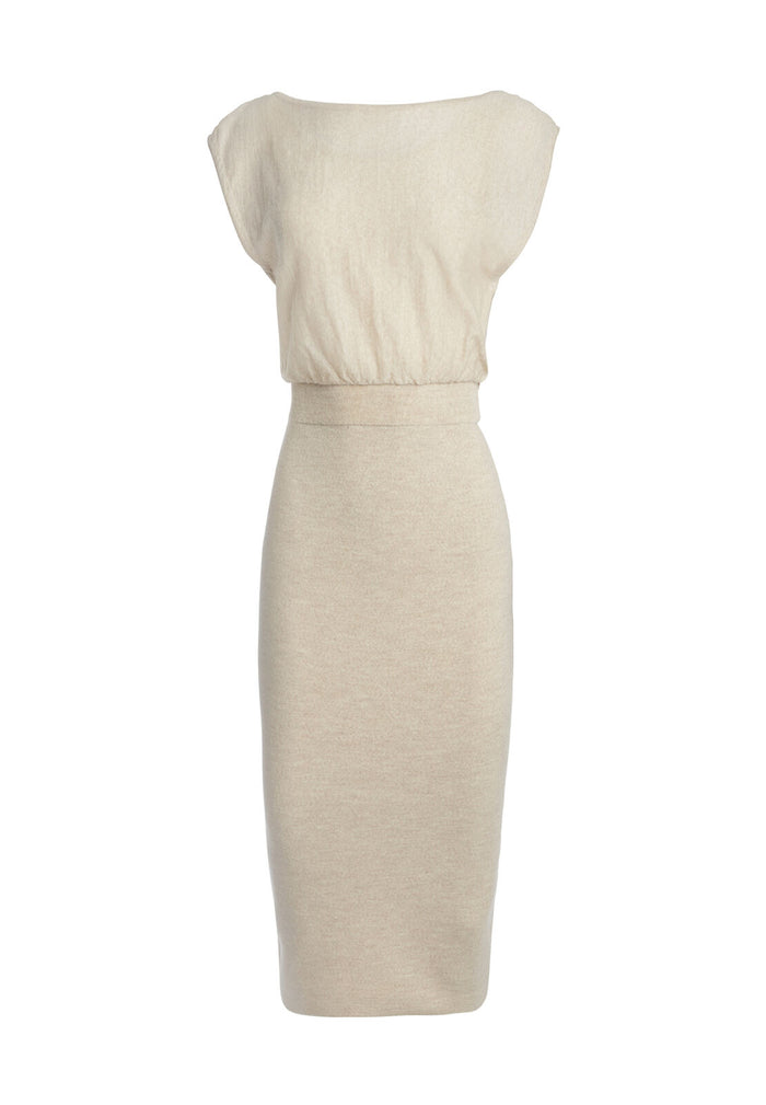 SHARA TWISTED BACK MIDI DRESS - OATMEAL