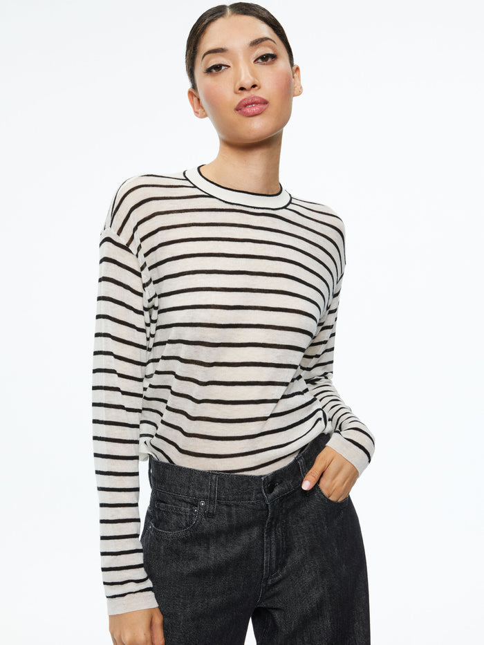 SHAROLYN KNIT CREW NECK TOP - ECRU/BLACK