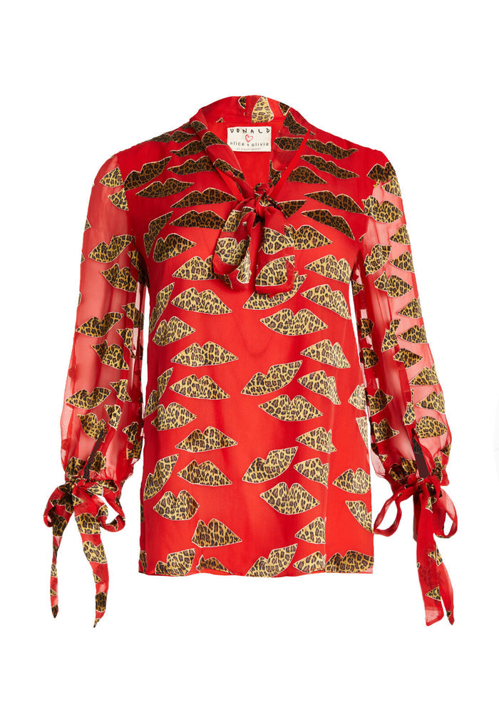 SHEILA BLOUSON SLV V NK TOP - CHEETAH
