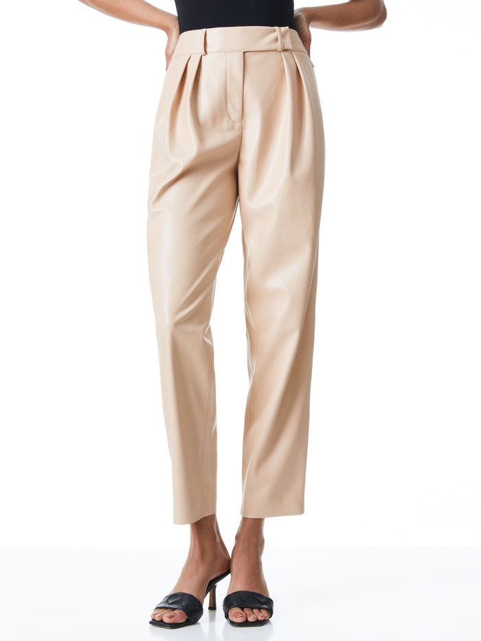 SHELBY HIGH WAIST VEGAN LEATHER PANT - ALMOND
