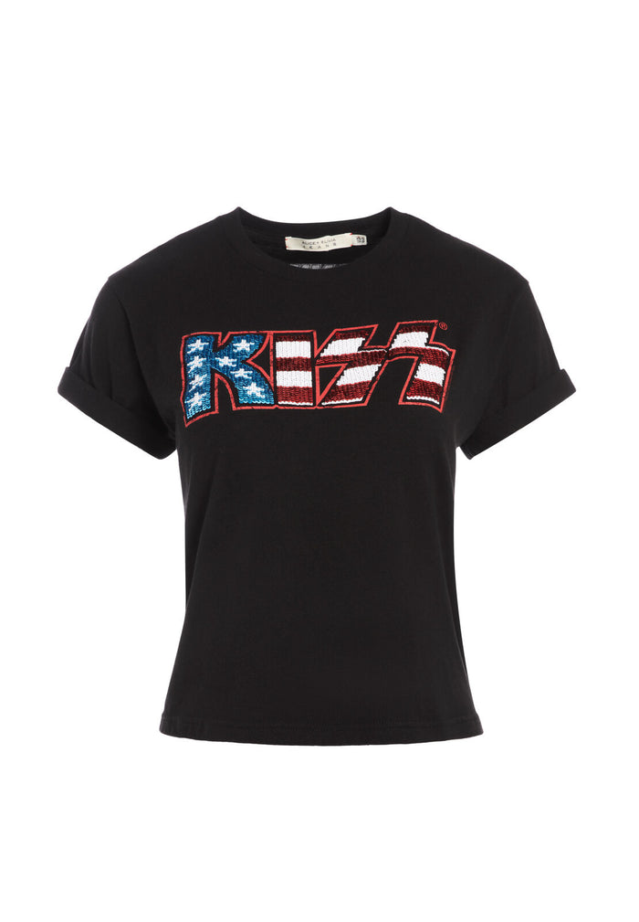 SHIRA SEQUIN ROLL CUFF TEE - BLACK/MULTI