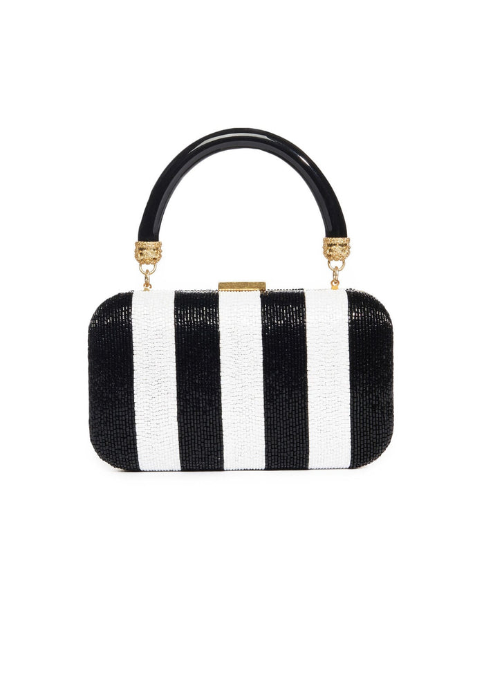 SHIRLEY EMB STRIPES LG CLUTCH - BLACK/WHITE
