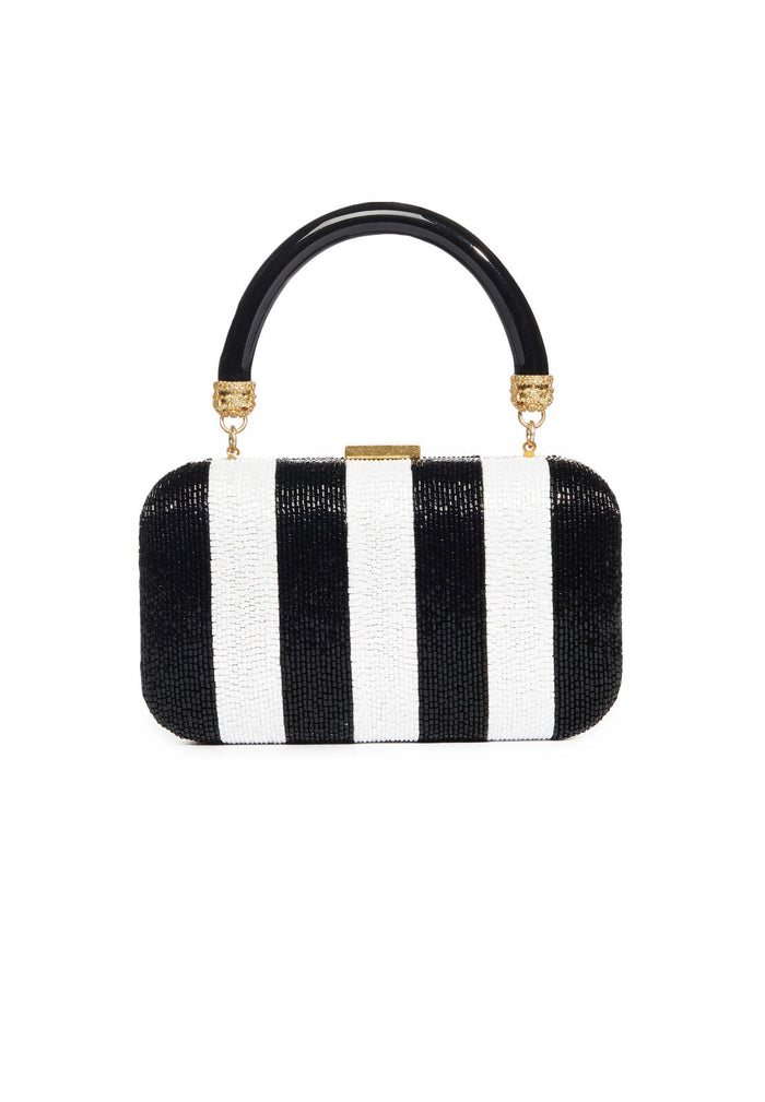SHIRLEY EMB STRIPES LG CLUTCH - BLACK/WHITE