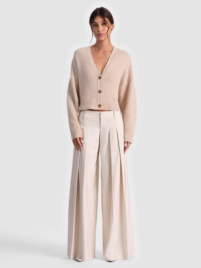 SIMON PLEATED TROUSER - OFF WHITE/OATMEAL