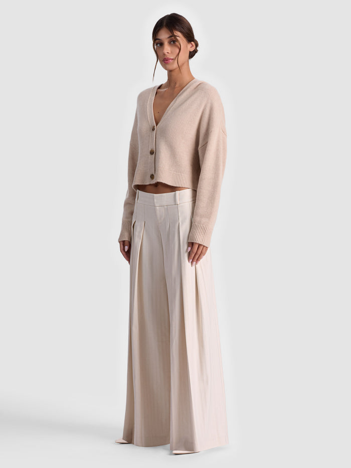 SIMON PLEATED TROUSER - OFF WHITE/OATMEAL